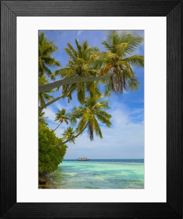 Framed Print : Beach on a tropical island in the South Male Atoll, Maldives