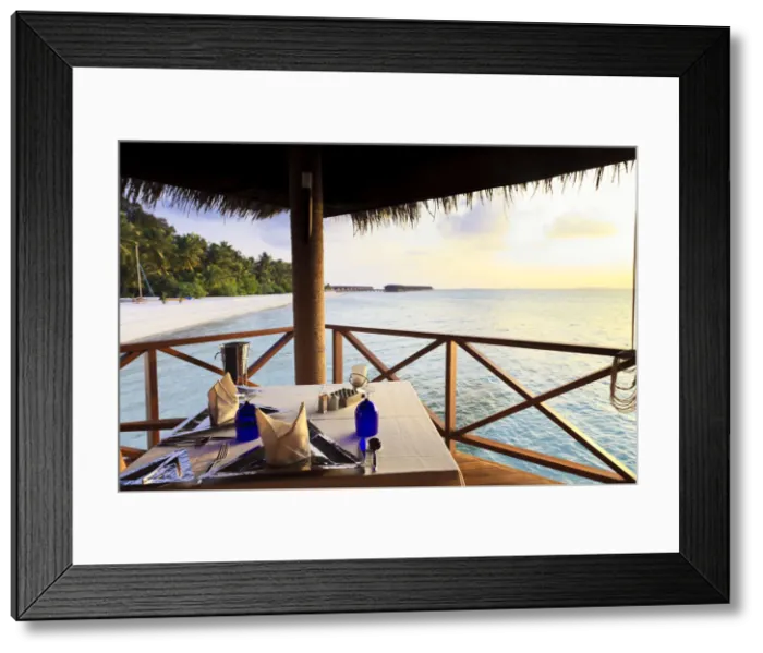 Framed Print : Maldives, Meemu Atoll, Medhufushi Island, Overwater Luxury Restaurant
