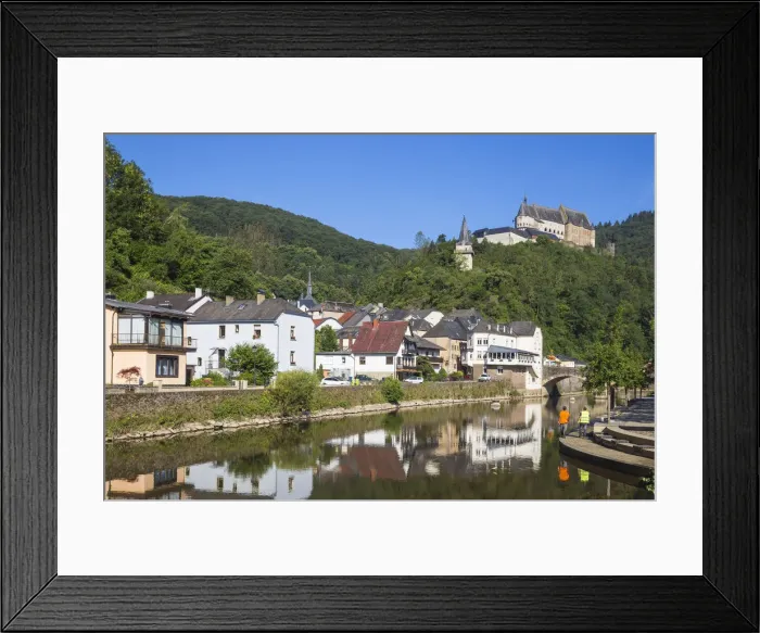 Framed Print : Luxembourg, Vianden, View of Vianden Castle above the town and Our River Framed Print : Luxembourg, Vianden, View of Vianden Castle above the town and Our River