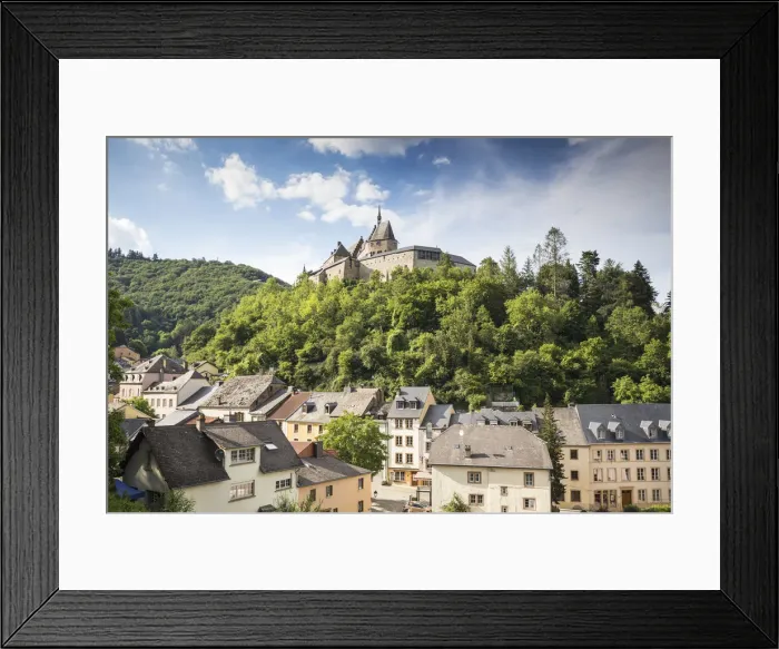 Framed Print : Luxembourg, Vianden, View of Vianden Castle above the town Framed Print : Luxembourg, Vianden, View of Vianden Castle above the town