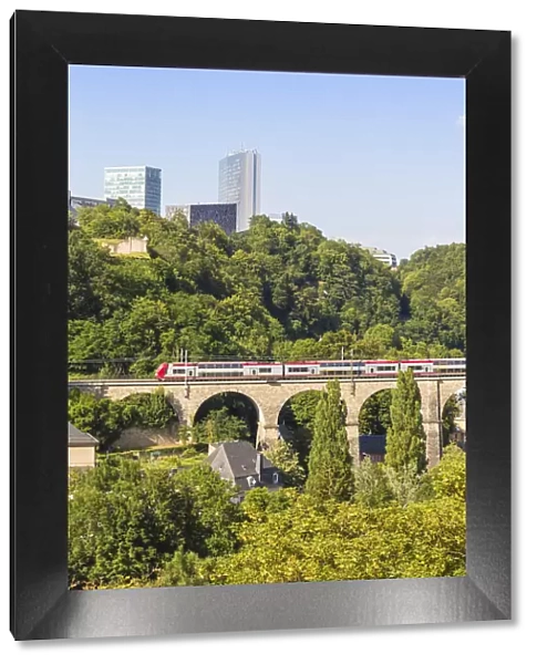 Luxembourg, Luxembourg City, View of Pfaffenthal train viaduct and Kirchberg plateau