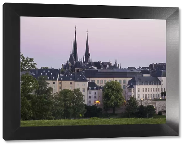 Luxembourg, Luxembourg City, View of Ramparts and spires of Our Lady of Luxembourg