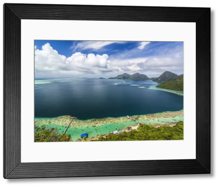 Framed Print : View from tropical island of Tun Sakaran Marine Park, Celebes Sea, nr Semporna, Sabah