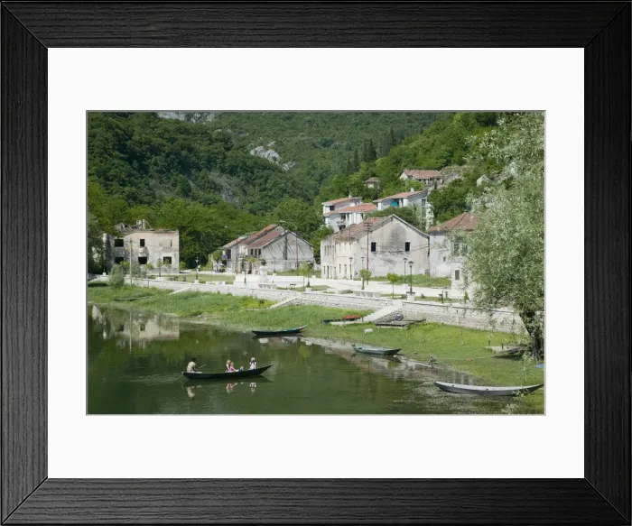 Framed Print : Montenegro, Rijeka Crnojevica, Village along Crnojevica River near Lake Skadar
