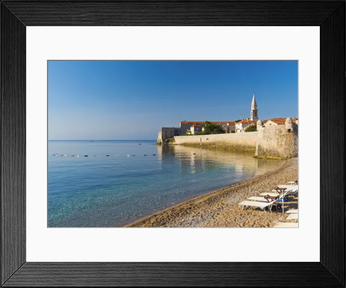 Framed Print : Montenegro, Budva, Old Town, Stari Grad, Beach