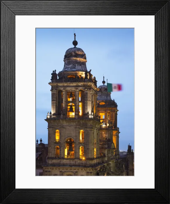 Framed Print : Mexico, Mexico City, Bell Towers, Metropolitan Cathedral, Mexican Flag Framed Print : Mexico, Mexico City, Bell Towers, Metropolitan Cathedral, Mexican Flag