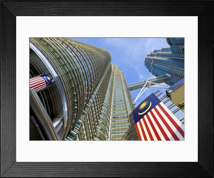 Framed Print : Malaysia, Kuala Lumpur, Petronas Towers and Malaysian national flag Framed Print : Malaysia, Kuala Lumpur, Petronas Towers and Malaysian national flag