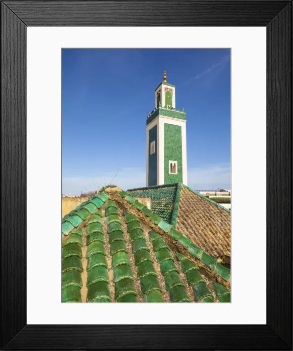 Framed Print : Minaret and rooftop, Bou Inania Medersa, Medina, Meknes, Morocco Framed Print : Minaret and rooftop, Bou Inania Medersa, Medina, Meknes, Morocco
