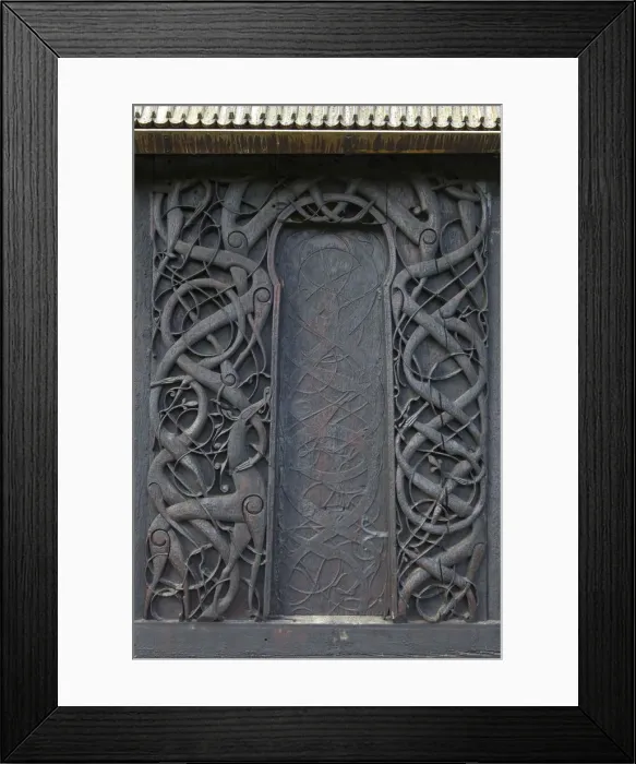 Framed Print : Exterior Carvings, Urnes Stave Church, Ornes farm near Lustrafjorden, Luster municipality Framed Print : Exterior Carvings, Urnes Stave Church, Ornes farm near Lustrafjorden, Luster municipality