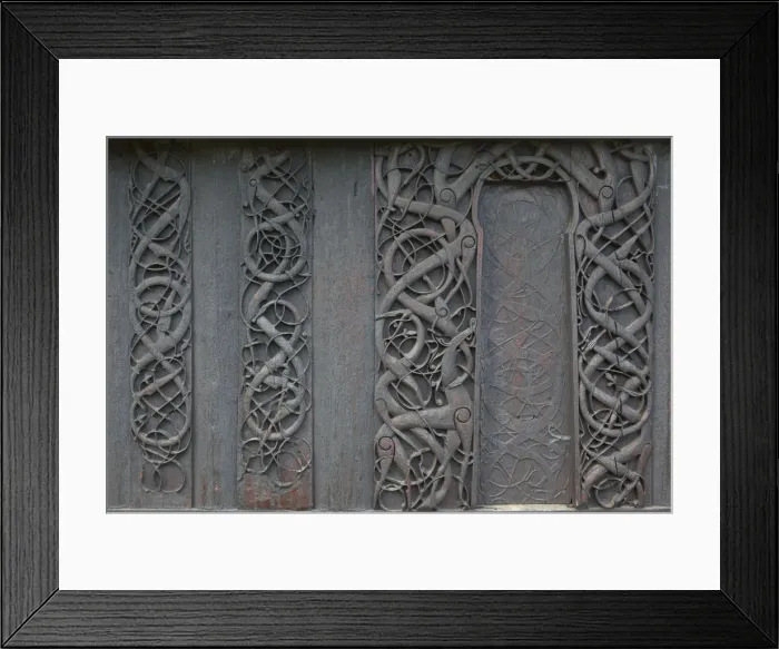 Framed Print : Exterior Carvings, Urnes Stave Church, Ornes farm near Lustrafjorden, Luster municipality Framed Print : Exterior Carvings, Urnes Stave Church, Ornes farm near Lustrafjorden, Luster municipality