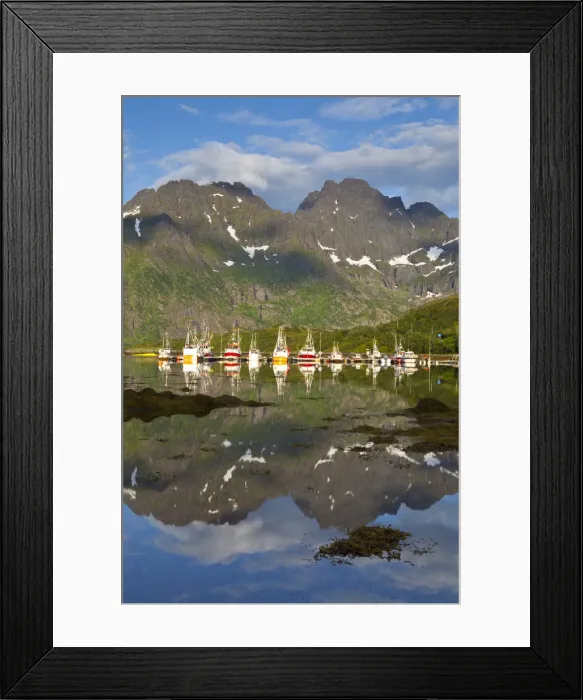 Framed Print : Fishing Boats in fjord, Austnesfjorden, Vagan, Lofoten, Nordland, Norway Framed Print : Fishing Boats in fjord, Austnesfjorden, Vagan, Lofoten, Nordland, Norway