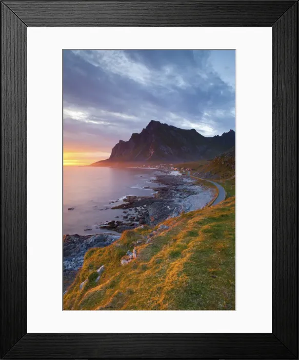 Framed Print : Mightnight Sun over Dramatic Coastal landscape, Vikten, Flakstadsoya, Lofoten, Nordland Framed Print : Mightnight Sun over Dramatic Coastal landscape, Vikten, Flakstadsoya, Lofoten, Nordland