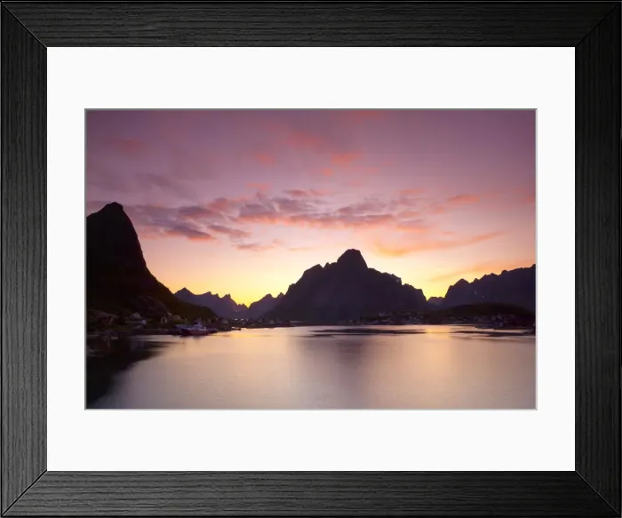 Framed Print : Midnight sunset over the picturesque fishing village of Reine, Reine, Moskenesoy, Lofoten Framed Print : Midnight sunset over the picturesque fishing village of Reine, Reine, Moskenesoy, Lofoten