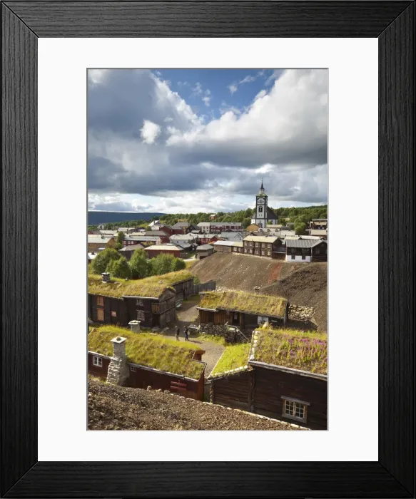 Framed Print : Elevated view over the historic mining town of Roros, Roros, Sor-Trondelag County Framed Print : Elevated view over the historic mining town of Roros, Roros, Sor-Trondelag County