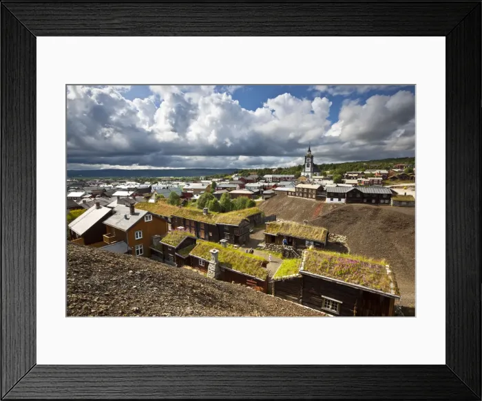 Framed Print : Elevated view over the historic mining town of Roros, Roros, Sor-Trondelag County Framed Print : Elevated view over the historic mining town of Roros, Roros, Sor-Trondelag County