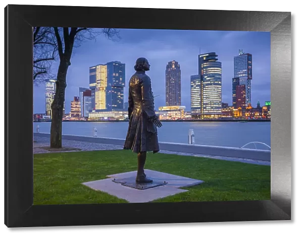 Netherlands, Rotterdam, statue of Russian Czar Peter the Great and new commerical