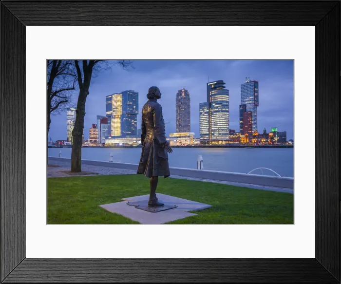 Framed Print : Netherlands, Rotterdam, statue of Russian Czar Peter the Great and new commerical Framed Print : Netherlands, Rotterdam, statue of Russian Czar Peter the Great and new commerical