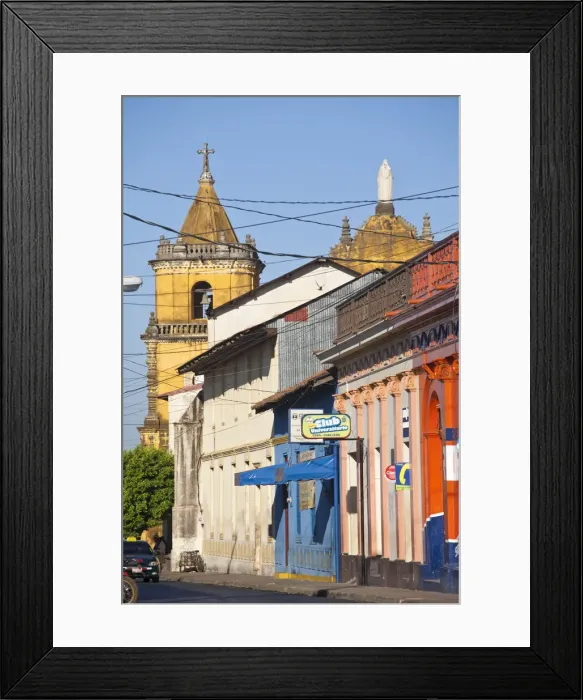 Framed Print : Nicaragua, Leon, Street leading to Iglesia De La Recoleccion