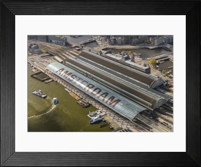 Framed Print : Aerial view of Amsterdam with Amsterdam Central Railway station, Netherlands