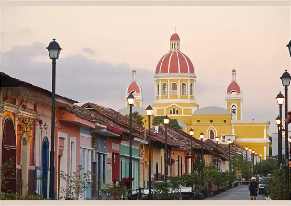 Nicaragua, Granada, Calle La Calzada and Cathedral de Granada