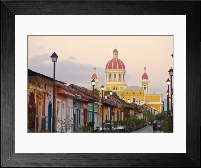 Framed Print : Nicaragua, Granada, Calle La Calzada and Cathedral de Granada