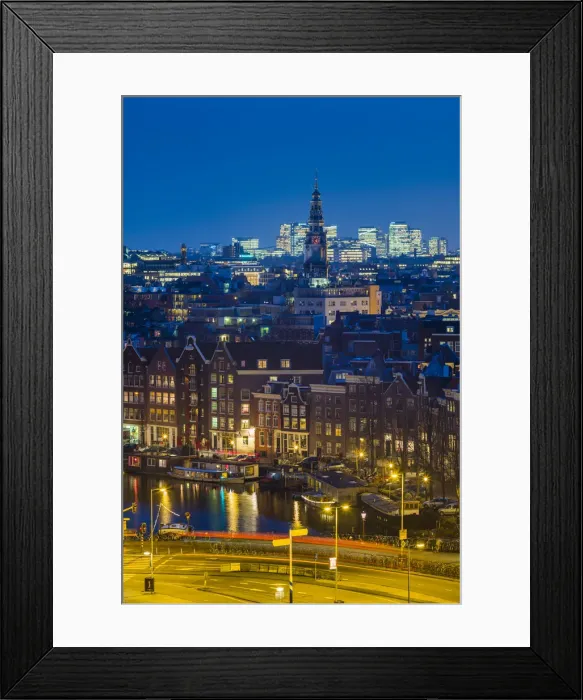 Framed Print : Netherlands, Amsterdam, elevated city skyline from the north, dusk Framed Print : Netherlands, Amsterdam, elevated city skyline from the north, dusk