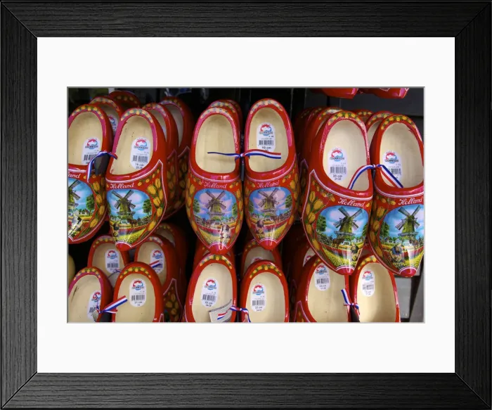 Framed Print : Wooden Dutch clogs for sale in a market, Amsterdam, Netherlands, Europe Framed Print : Wooden Dutch clogs for sale in a market, Amsterdam, Netherlands, Europe