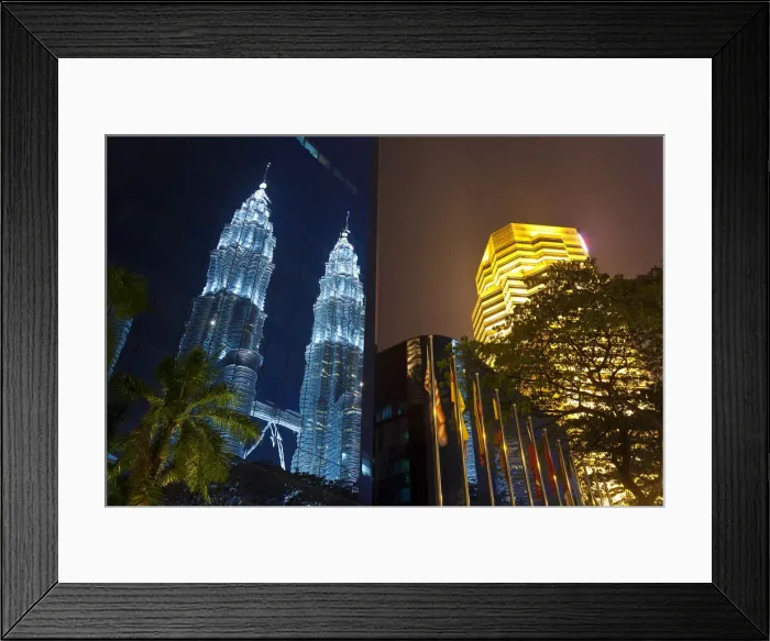 Framed Print : Low angle reflected iew of the Petronas Twin Towers, Kuala Lumpur, Malaysia Framed Print : Low angle reflected iew of the Petronas Twin Towers, Kuala Lumpur, Malaysia