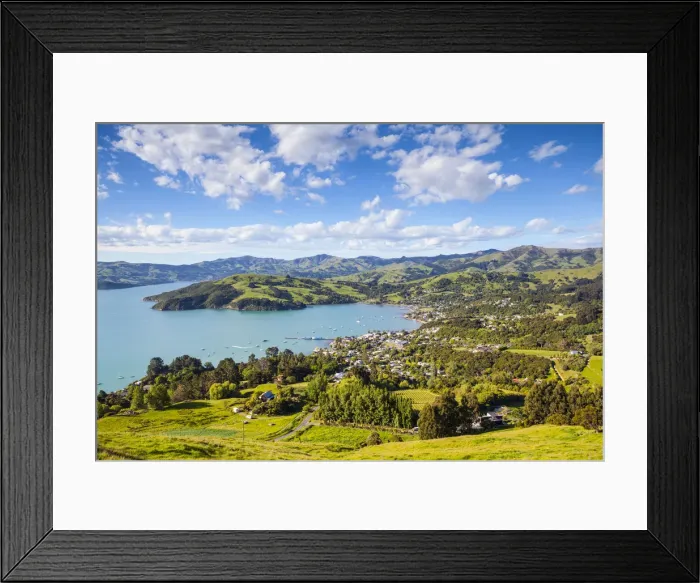 Framed Print : Elevated view over Akaroa, Banks Peninsular, Canterbury, South Island, New Zealand Framed Print : Elevated view over Akaroa, Banks Peninsular, Canterbury, South Island, New Zealand