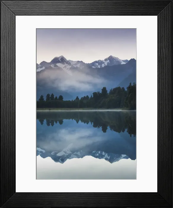 Framed Print : New Zealand, South Island, West Coast, Fox Glacier Village, Lake Matheson, reflection Framed Print : New Zealand, South Island, West Coast, Fox Glacier Village, Lake Matheson, reflection
