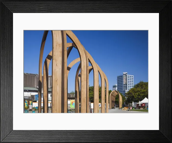 Framed Print : New Zealand, South Island, Christchurch, Victoria Street, wooden arches and office Framed Print : New Zealand, South Island, Christchurch, Victoria Street, wooden arches and office