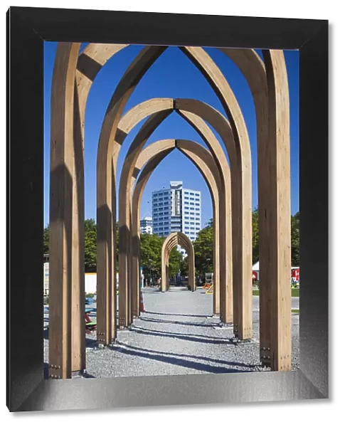 New Zealand, South Island, Christchurch, Victoria Street, wooden arches and office