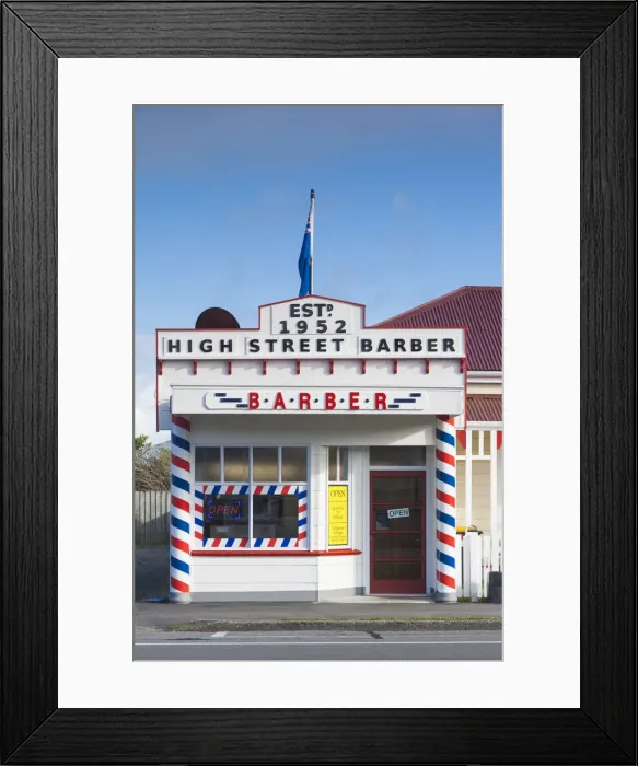 Framed Print : New Zealand, South Island, West Coast, Greymouth, barber shop Framed Print : New Zealand, South Island, West Coast, Greymouth, barber shop