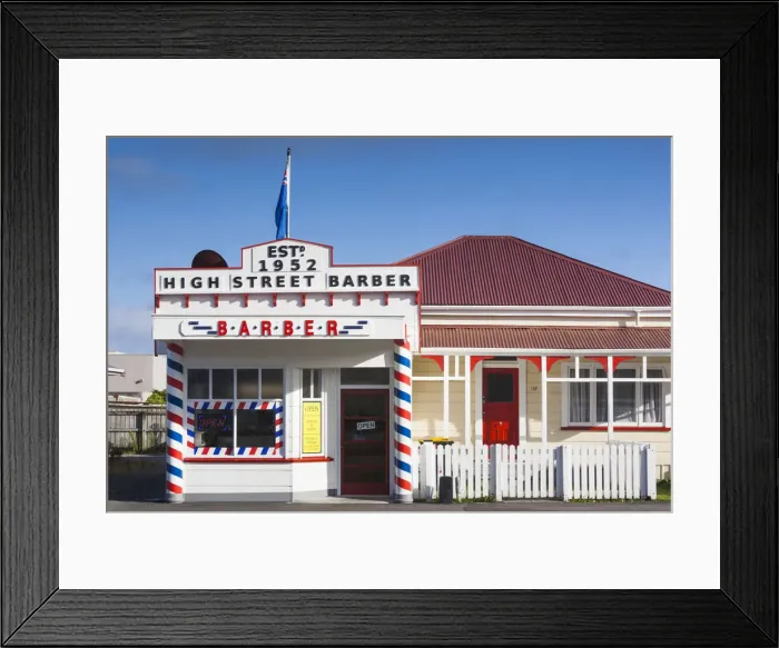 Framed Print : New Zealand, South Island, West Coast, Greymouth, barber shop Framed Print : New Zealand, South Island, West Coast, Greymouth, barber shop