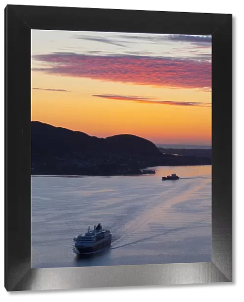 Sunset over Giske Island & the MS Trollfjord, Sunnmore, More og Romsdal, Norway