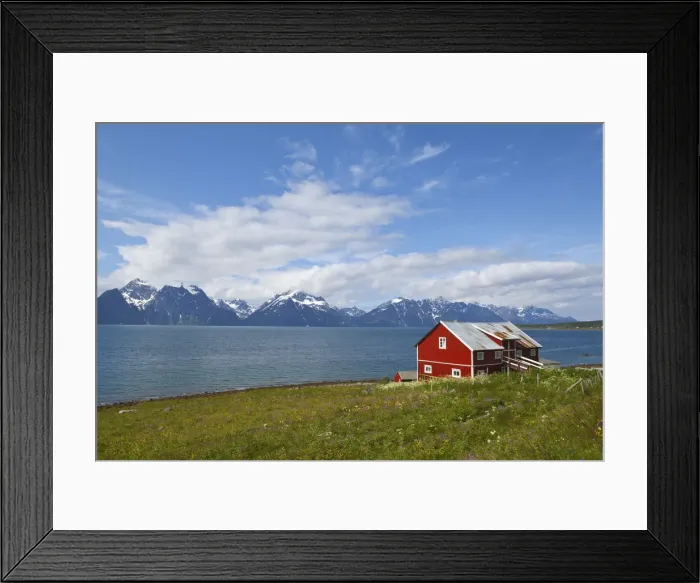 Framed Print : Barn, fjord & Mountain Range, Djupvik, Lyngen Fjord, Troms, Norway Framed Print : Barn, fjord & Mountain Range, Djupvik, Lyngen Fjord, Troms, Norway