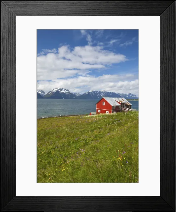 Framed Print : Barn, fjord & Mountain Range, Djupvik, Lyngen Fjord, Troms, Norway Framed Print : Barn, fjord & Mountain Range, Djupvik, Lyngen Fjord, Troms, Norway