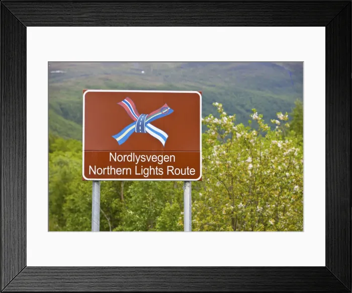 Framed Print : Northern Lights Route Sign, Nordland, Norway Framed Print : Northern Lights Route Sign, Nordland, Norway