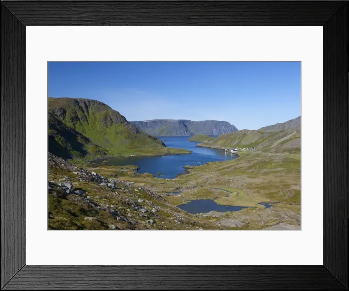 Framed Print : Isolated fishing village in luna like Landscape, Kamoyvaer, Nordkapp, Norway Framed Print : Isolated fishing village in luna like Landscape, Kamoyvaer, Nordkapp, Norway