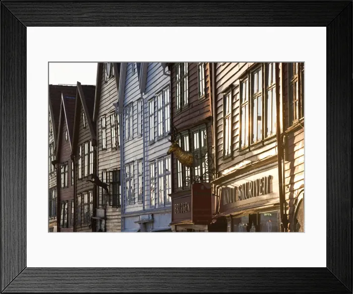 Framed Print : People sat at pavement bars / cafes, Bryggen, the medieval quarter of Bergen, Hordaland Framed Print : People sat at pavement bars / cafes, Bryggen, the medieval quarter of Bergen, Hordaland