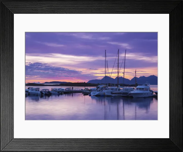 Framed Print : Marina at sunset, Kjerringoy, Nordland, Norway Framed Print : Marina at sunset, Kjerringoy, Nordland, Norway