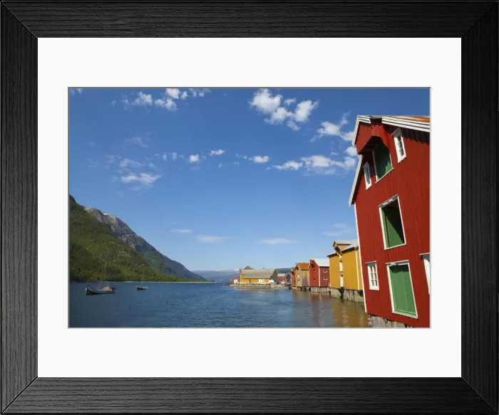 Framed Print : Colorful Fishing Warehouses, Mosjoen, Nordland, Norway Framed Print : Colorful Fishing Warehouses, Mosjoen, Nordland, Norway