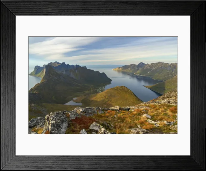 Framed Print : Stunning view from mountains in Lofoten Islands, Norway Framed Print : Stunning view from mountains in Lofoten Islands, Norway
