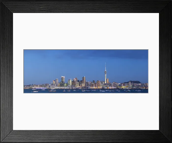 Framed Print : City skyline & Waitemata Harbour illuminated at dusk, Auckland, New Zealand Framed Print : City skyline & Waitemata Harbour illuminated at dusk, Auckland, New Zealand