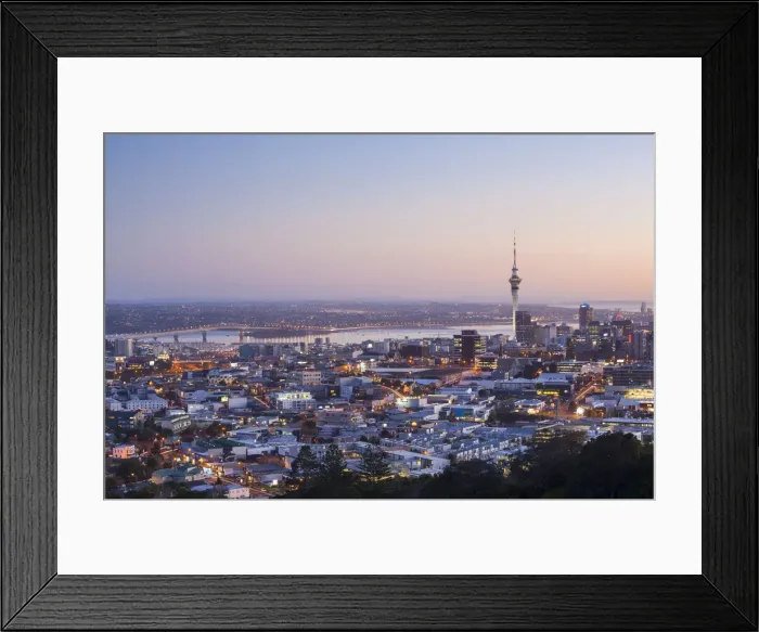 Framed Print : City Skyline illuminated at dawn, Auckland, North Island, New Zealand, Australasia Framed Print : City Skyline illuminated at dawn, Auckland, North Island, New Zealand, Australasia