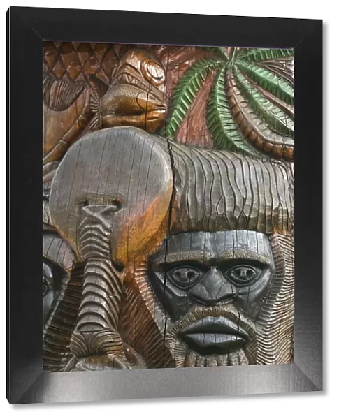 New Caledonia, Grande Terre Island, Noumea, Polynesian Carving detail on the MWA KA