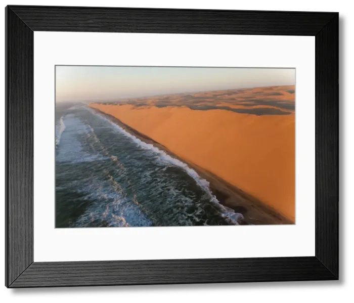 Framed Print : Aerial view over sand dunes & sea, Namib Desert, Namibia