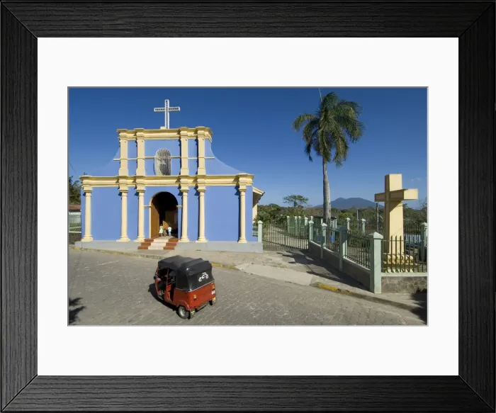 Framed Print : Nicaragua, San Juan de Oriente, Pueblo Blanco, Church, Mombacho Volcano, Three Wheeled Framed Print : Nicaragua, San Juan de Oriente, Pueblo Blanco, Church, Mombacho Volcano, Three Wheeled
