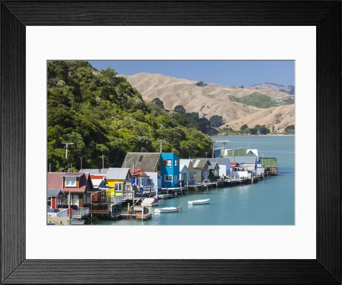 Framed Print : New Zealand, North Island, Paremata, houses along Porirua Harbour