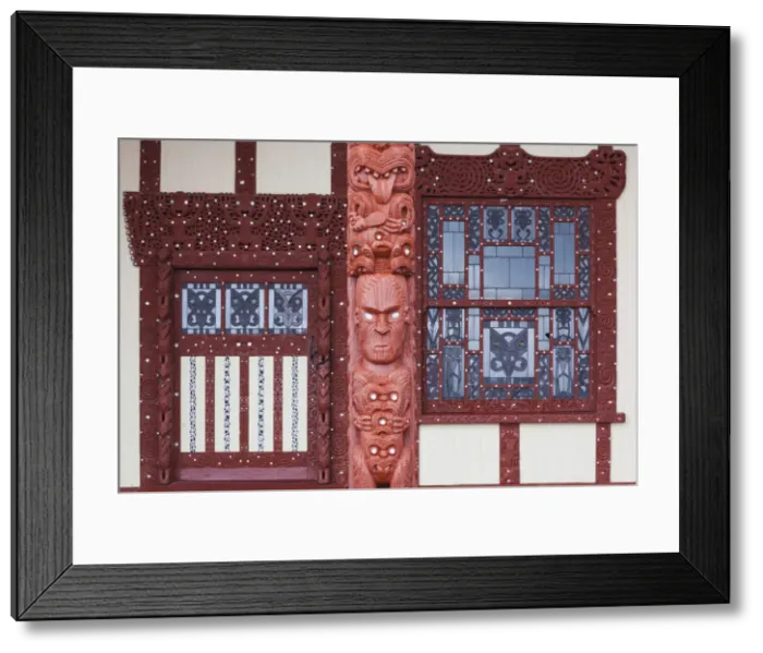 Framed Print : New Zealand, North Island, Rotorua, Ohinemutu, Maori village, sculptures on Marae